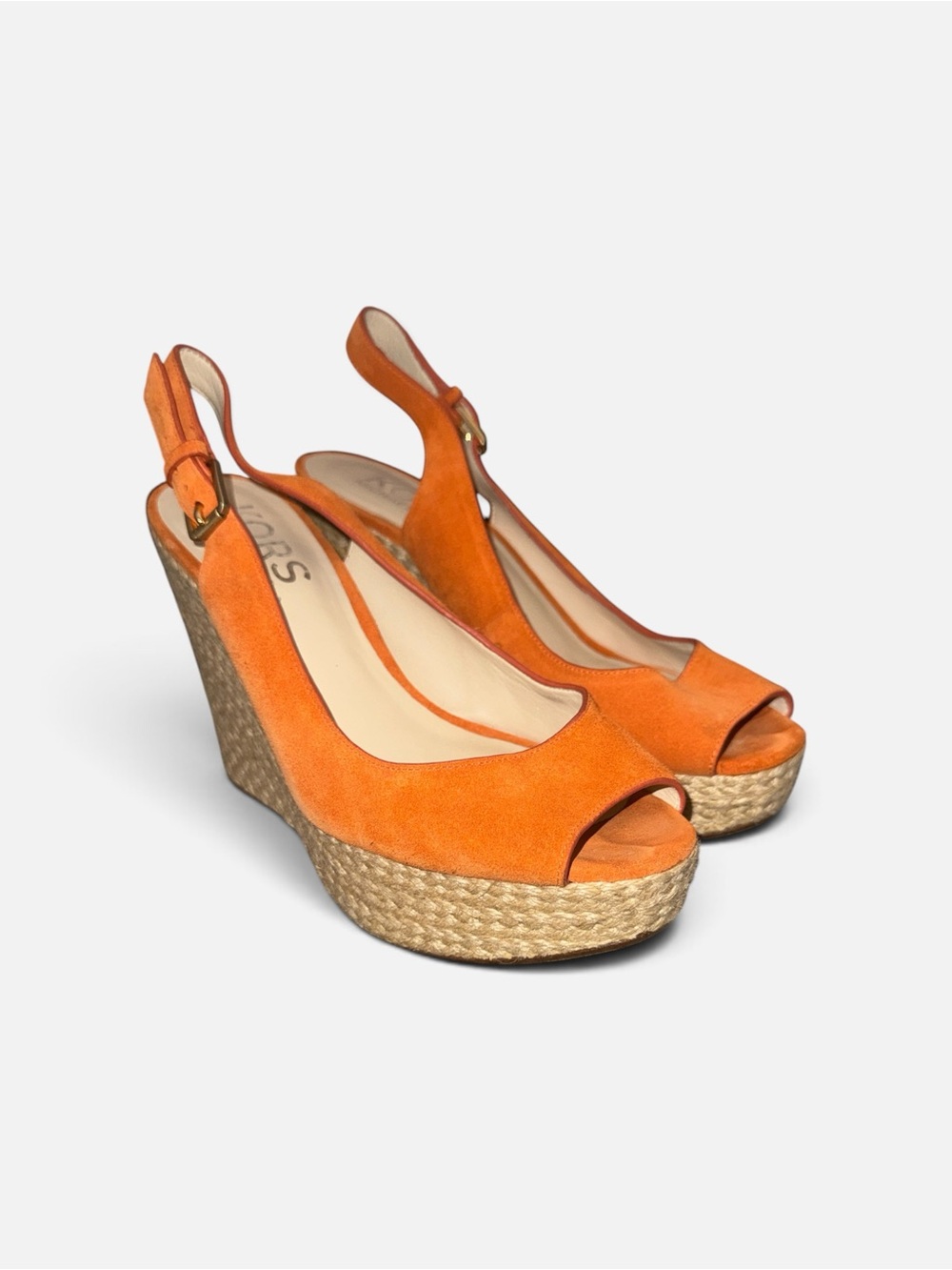 Michael Kors Orange Suede Woven Wedge Sandals Open Toe Resort-wear Size 9.5